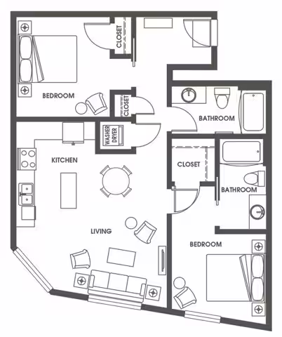 Two Bedroom Two Bath B3 910 floor plan
